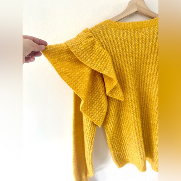 Rachel Parcell Yellow Treasure Pointelle Knit Ruffle Sweater Size XS‎ NWT - Picture 9 of 10